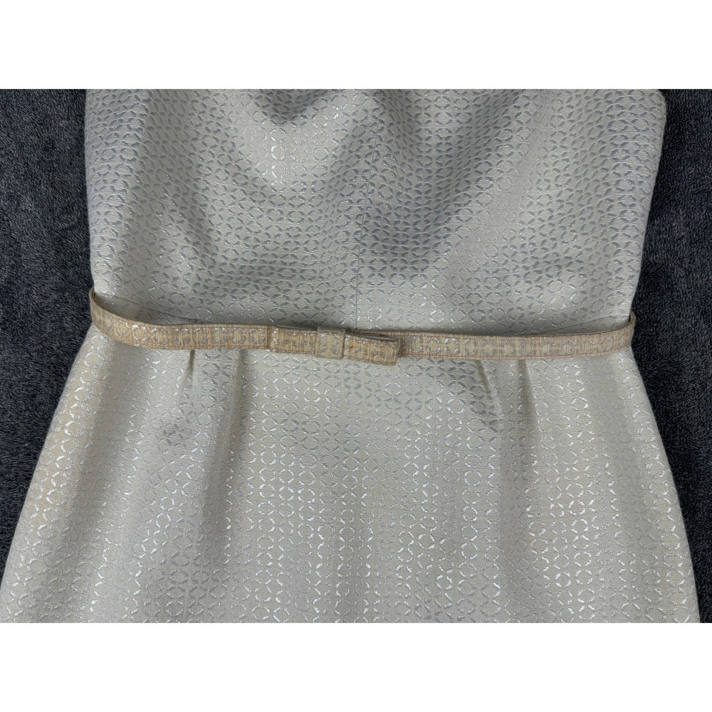 Tahari Arthur S Levine Womens 10 Metallic Jacquard Sheath Dress Champagne White - Picture 9 of 15